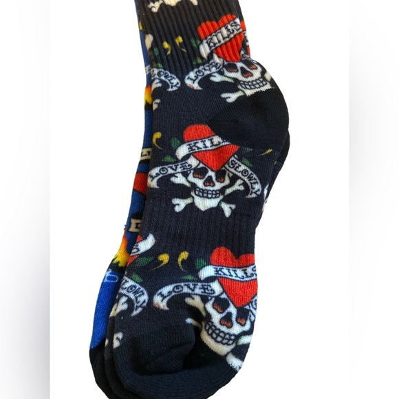 Ed Hardy Vibrant Blue Skull Graphic Socks 2 Pair Large NWT - Picture 4 of 6